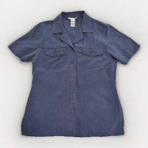 Anna And Frank Navy Short Sleeve Button-Up Blouse